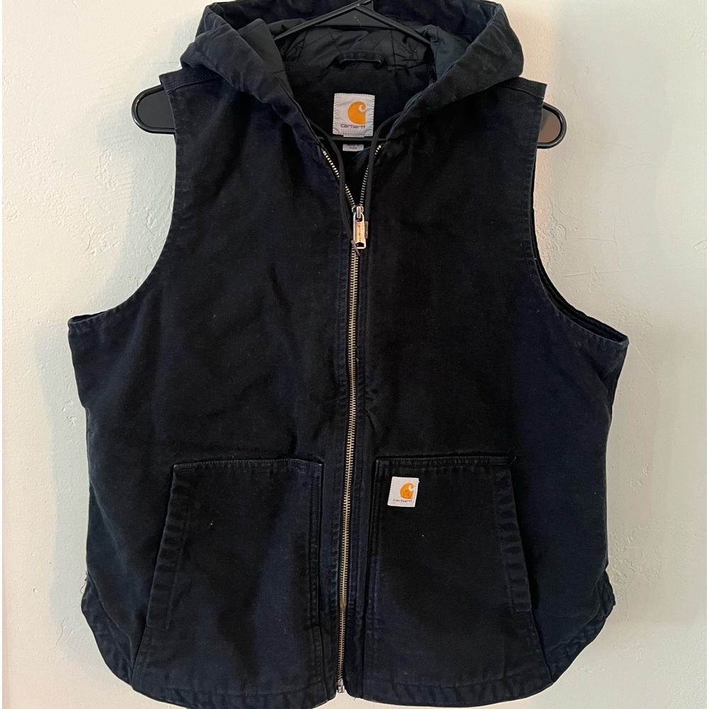 WOMEN'S WASHED DUCK HOODED INSULATED VEST carhartt black large